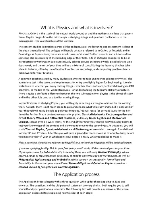Physics (and Philosophy) Application Guide